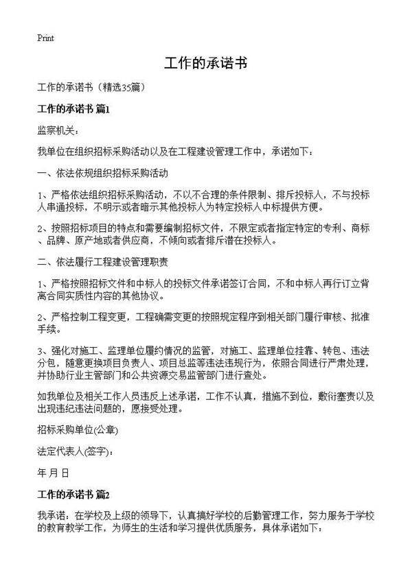工作的承诺书35篇