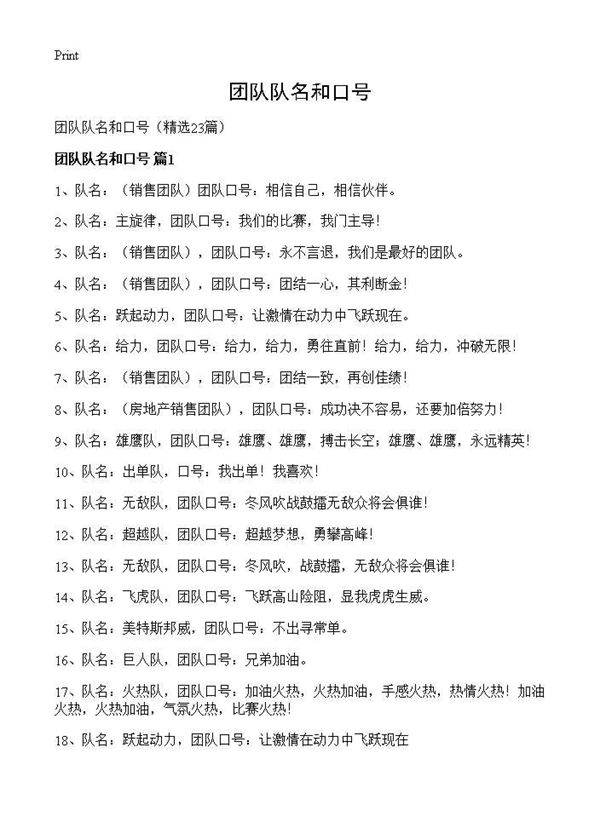 团队队名和口号23篇