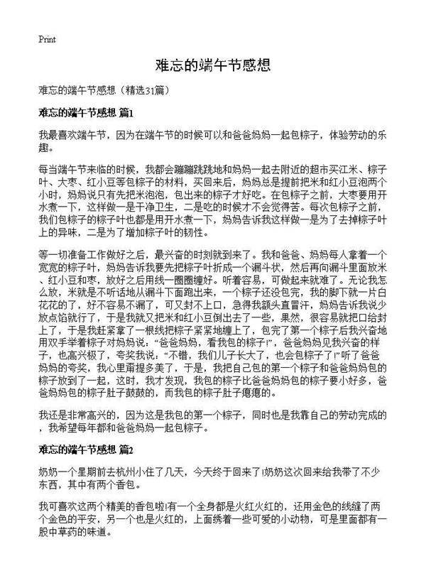 难忘的端午节感想31篇