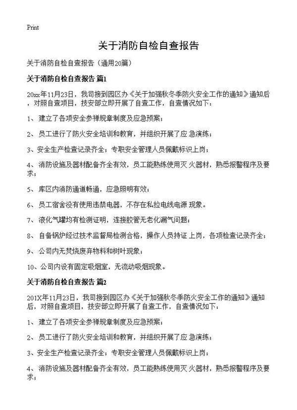 关于消防自检自查报告20篇