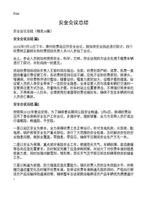 安全会议总结14篇