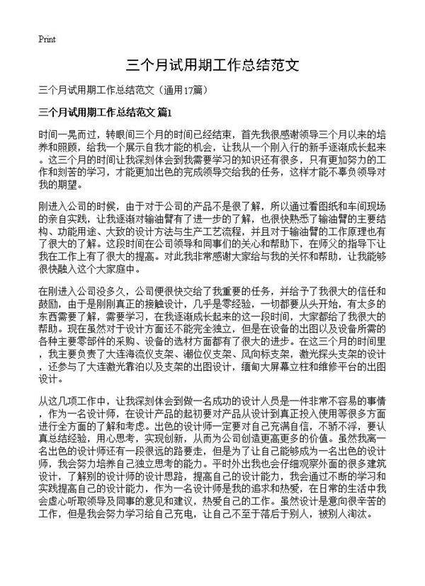 三个月试用期工作总结范文17篇