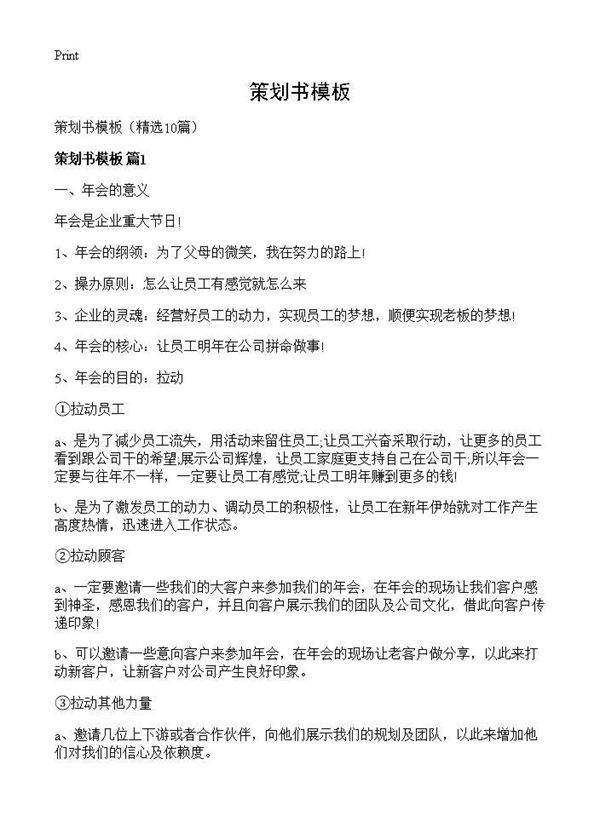 策划书模板10篇