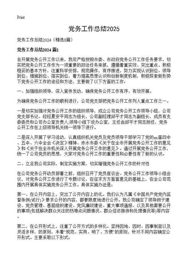 党务工作总结20248篇