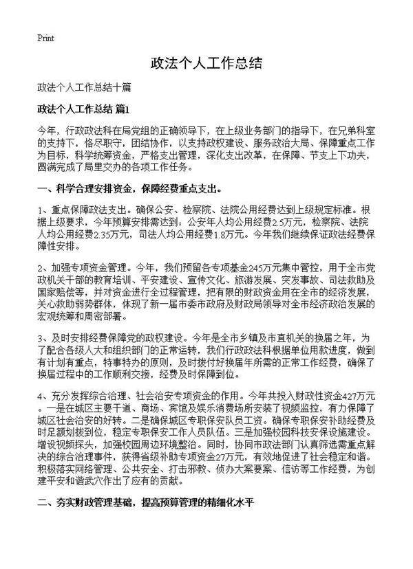 政法个人工作总结