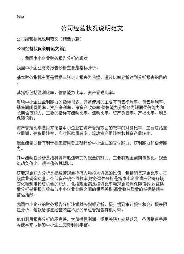公司经营状况说明范文17篇