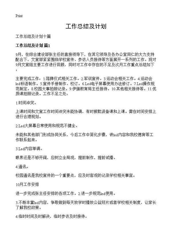 工作总结及计划