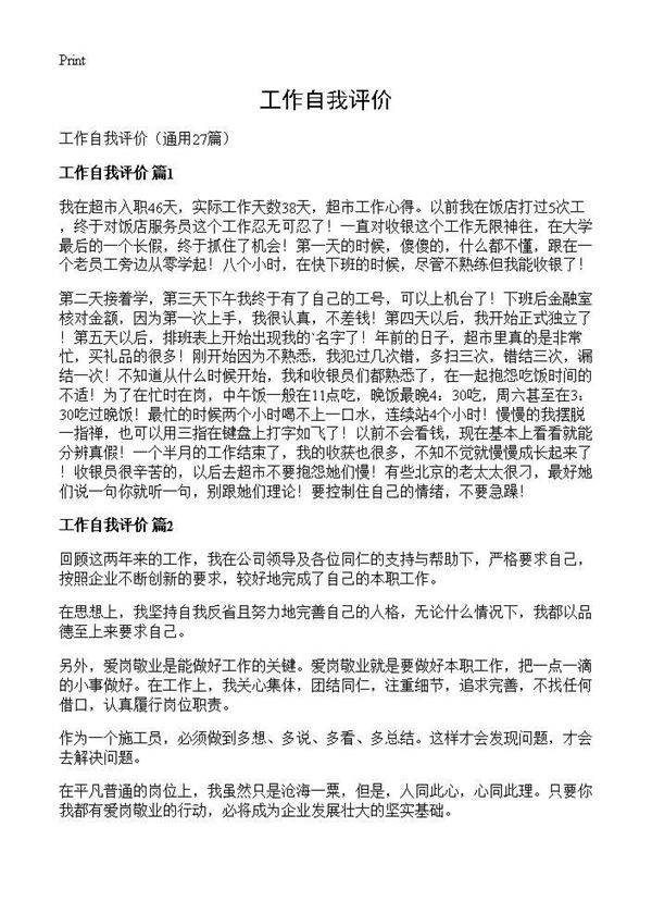 工作自我评价27篇