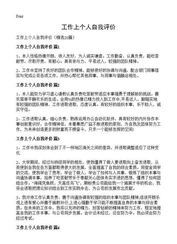 工作上个人自我评价20篇