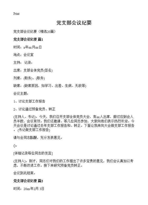 党支部会议纪要20篇