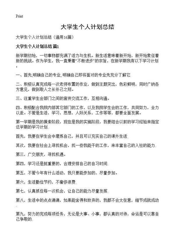 大学生个人计划总结16篇