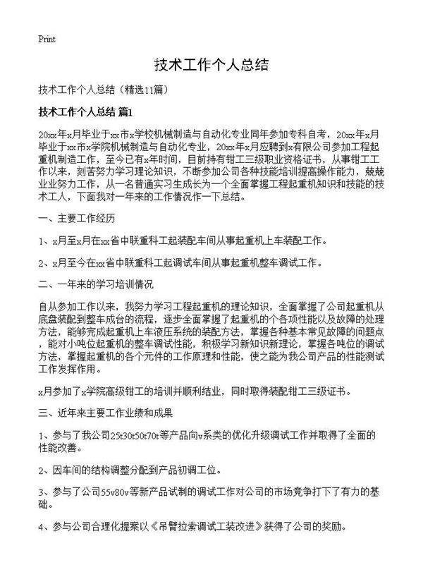 技术工作个人总结11篇