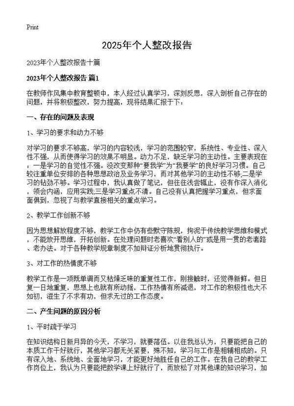 2025年个人整改报告