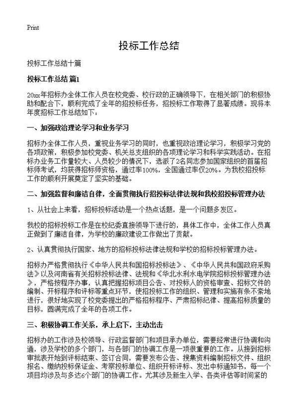 投标工作总结
