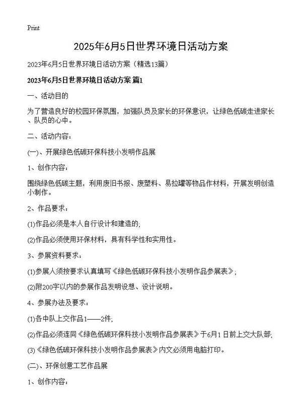 2025年6月5日世界环境日活动方案13篇