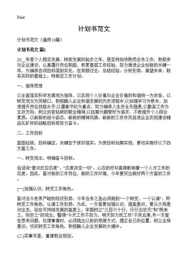 计划书范文10篇