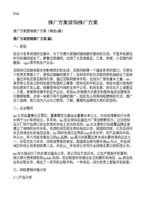 推广方案营销推广方案6篇