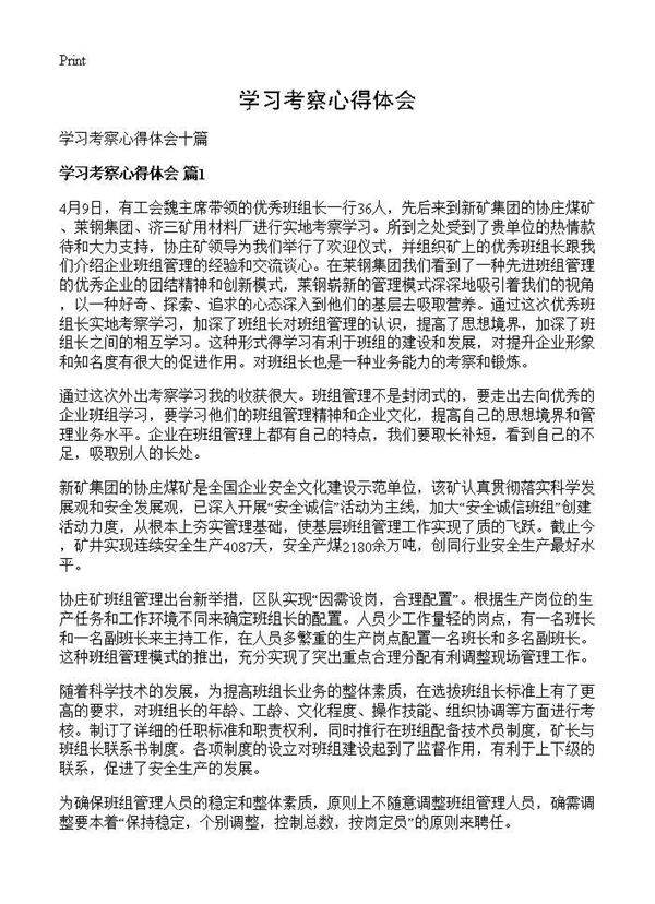 学习考察心得体会