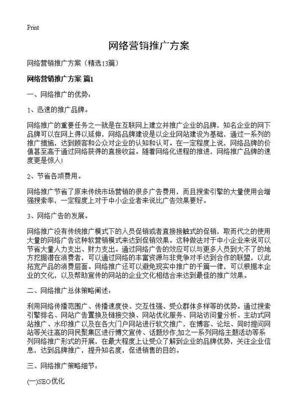 网络营销推广方案13篇