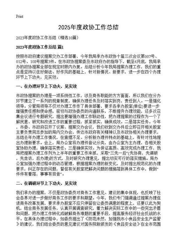 2025年度政协工作总结10篇