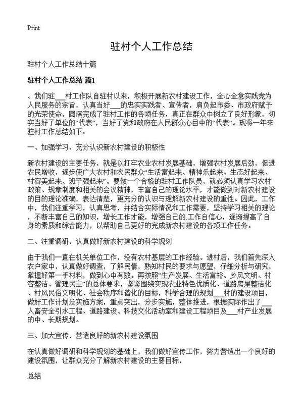 驻村个人工作总结