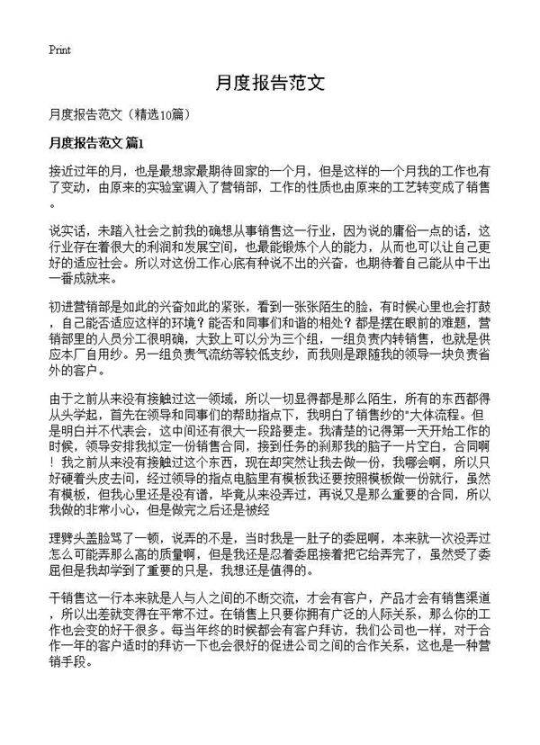 月度报告范文10篇
