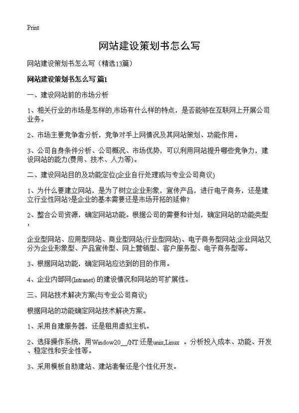 网站建设策划书怎么写13篇