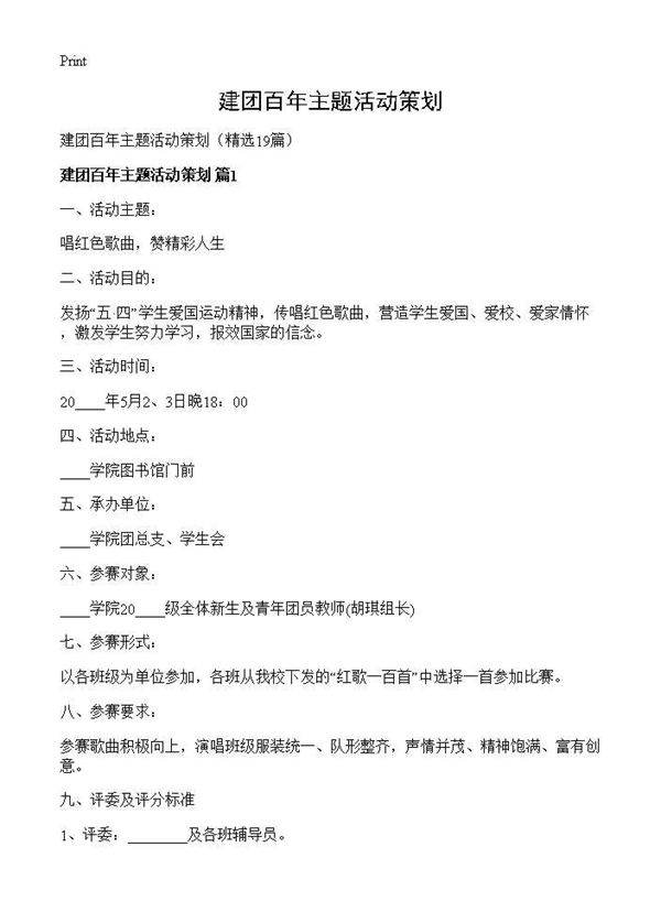 建团百年主题活动策划19篇