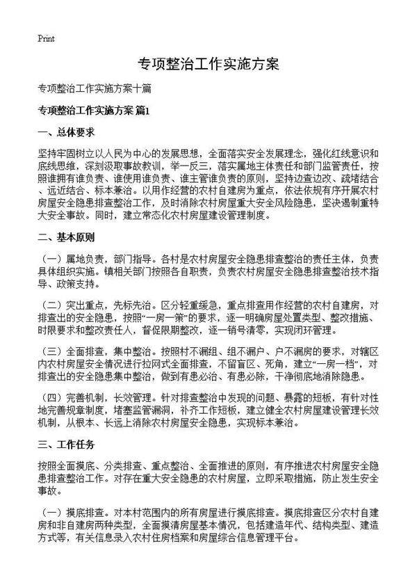 专项整治工作实施方案