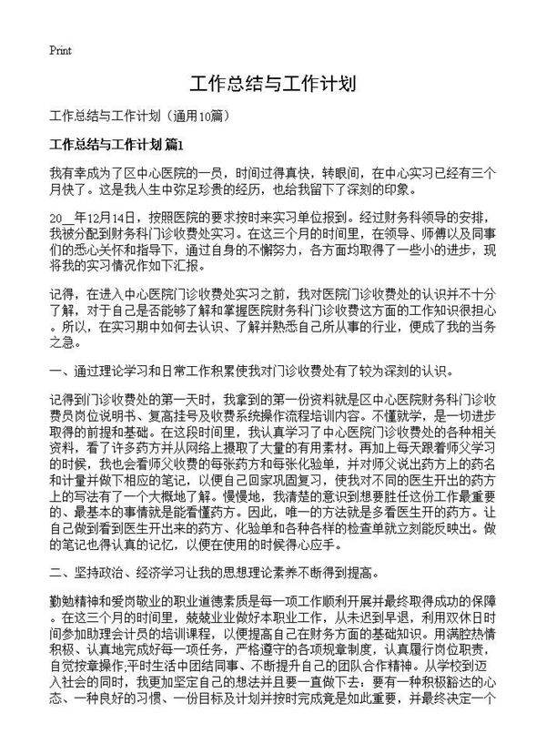 工作总结与工作计划10篇