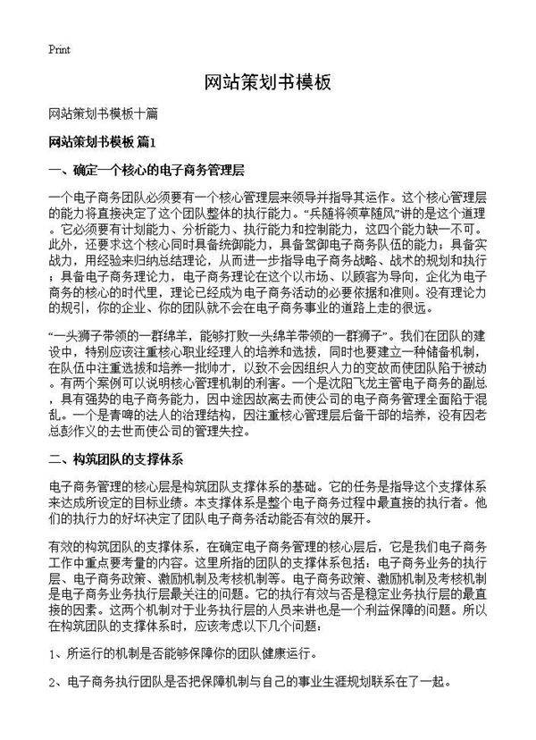 网站策划书模板