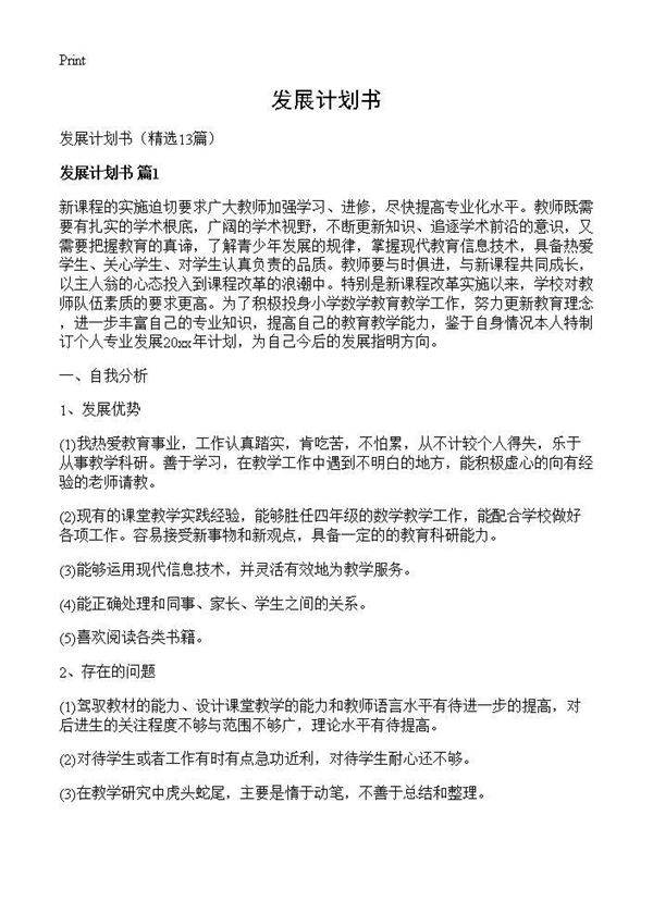 发展计划书13篇
