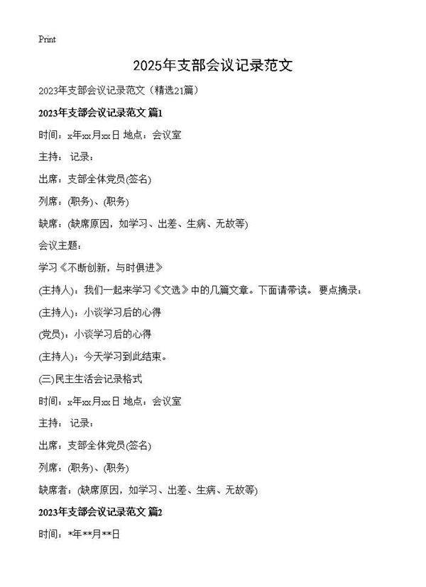 2025年支部会议记录范文21篇