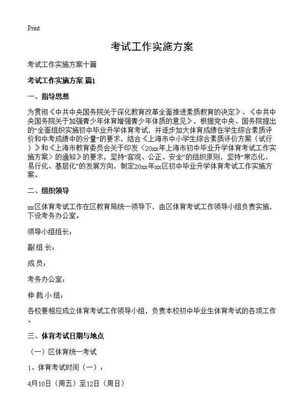 考试工作实施方案