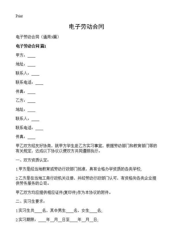 电子劳动合同9篇