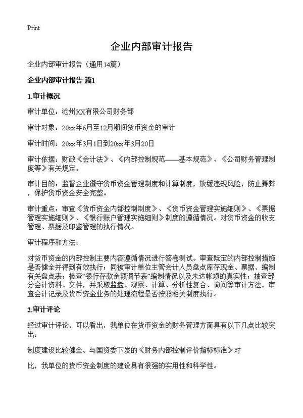 企业内部审计报告14篇
