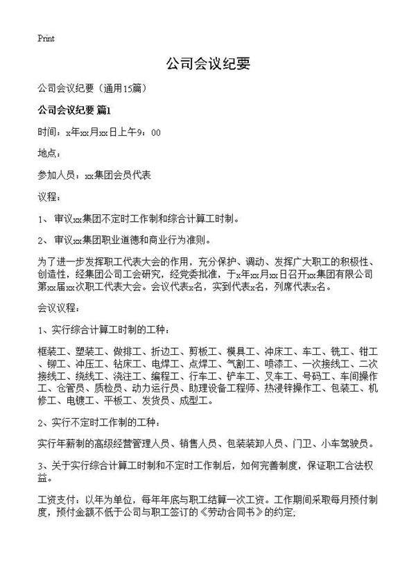 公司会议纪要15篇