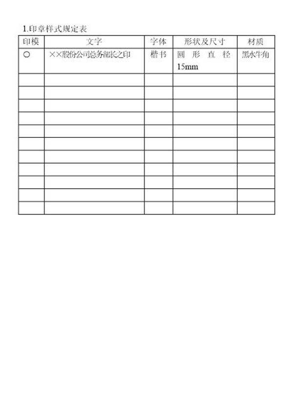 印章样式规定表