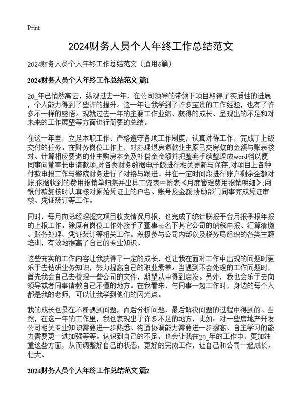 2024财务人员个人年终工作总结范文6篇