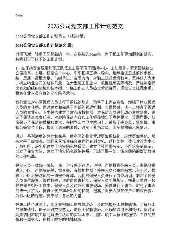 2024公司党支部工作计划范文3篇