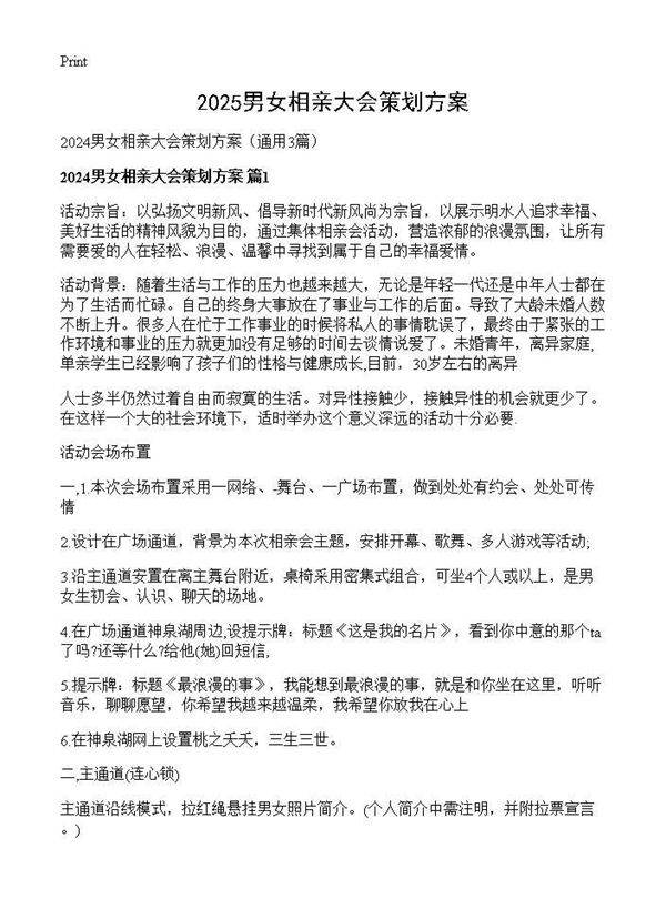 2024男女相亲大会策划方案3篇