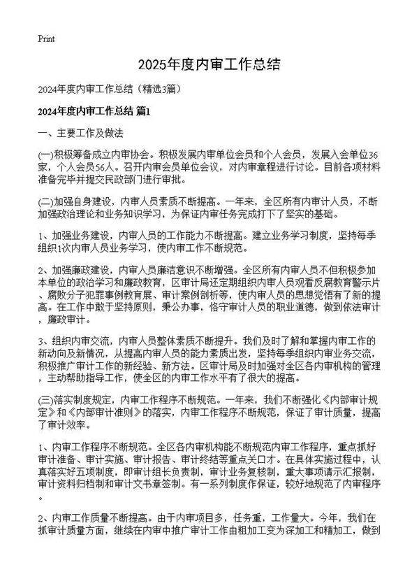 2024年度内审工作总结3篇