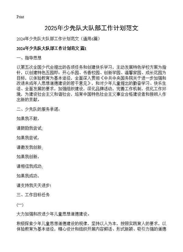 2024年少先队大队部工作计划范文6篇