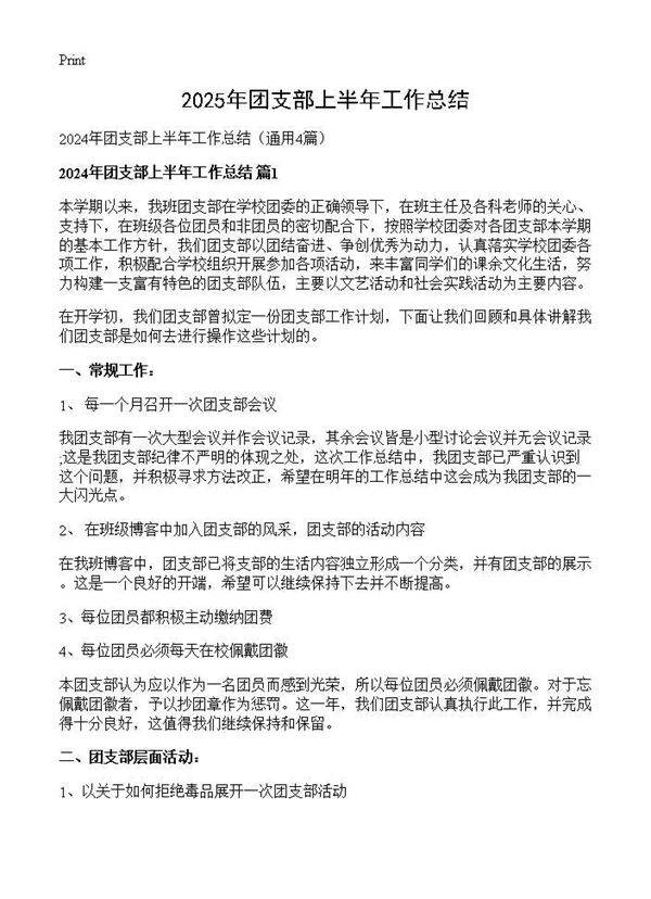 2024年团支部上半年工作总结4篇