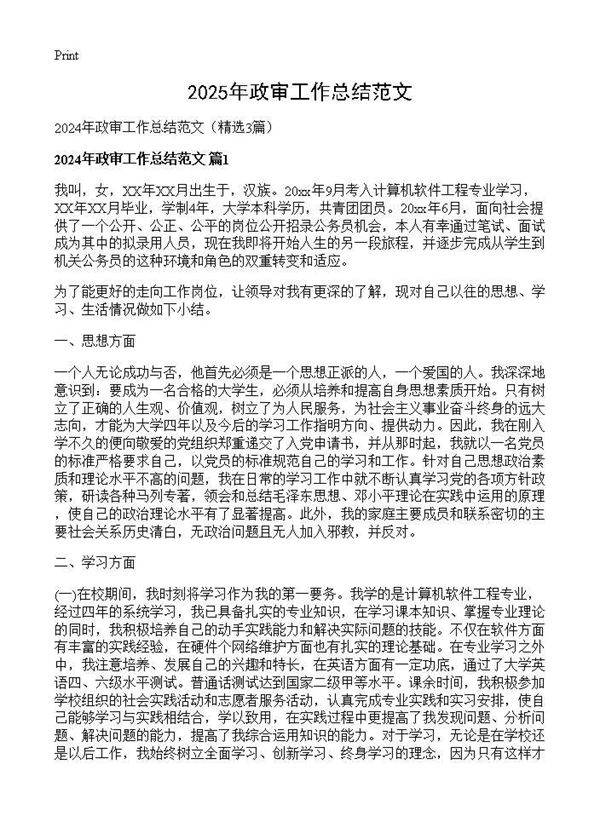 2024年政审工作总结范文3篇