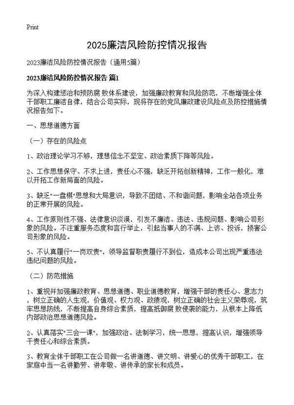 2025廉洁风险防控情况报告5篇
