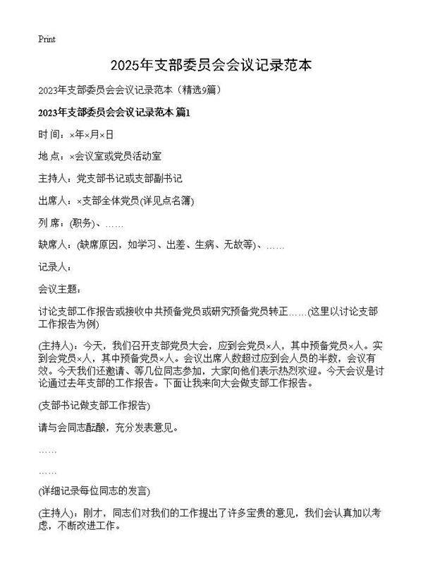 2025年支部委员会会议记录范本9篇
