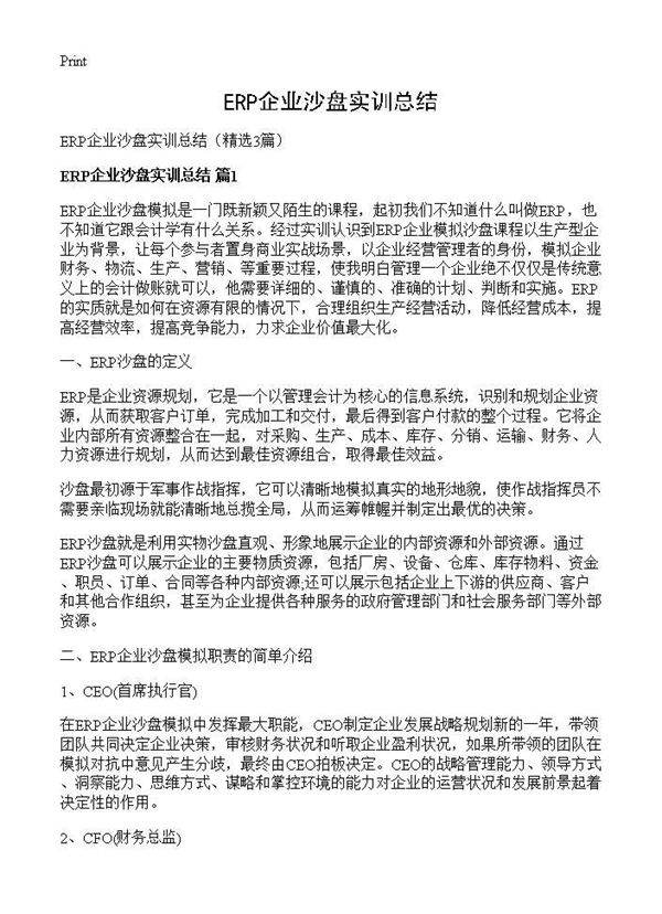 ERP企业沙盘实训总结3篇