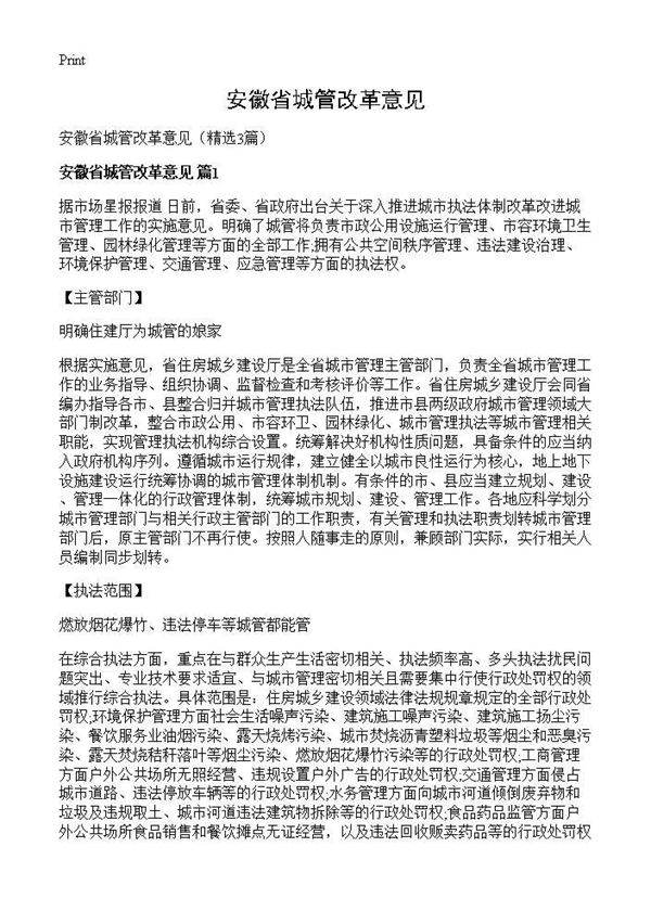 安徽省城管改革意见3篇