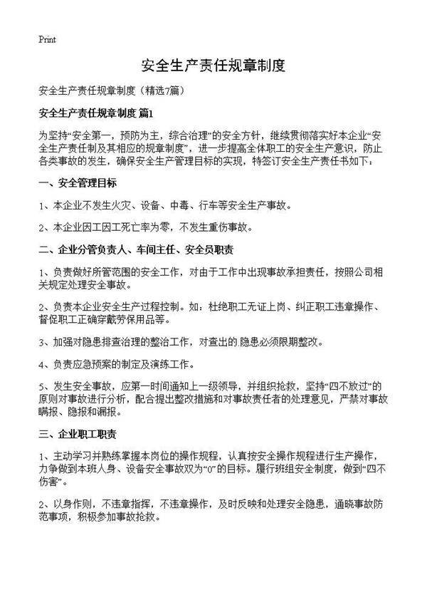 安全生产责任规章制度7篇
